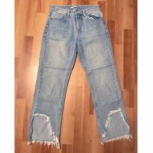 Oak&Fort denim with distressed bottoms